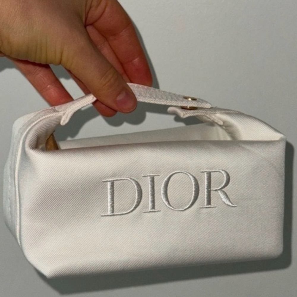 NEW Dior Twill White Pouch Bag With Handle Makeup Clutch Bag Pouch - Picture 3 of 8